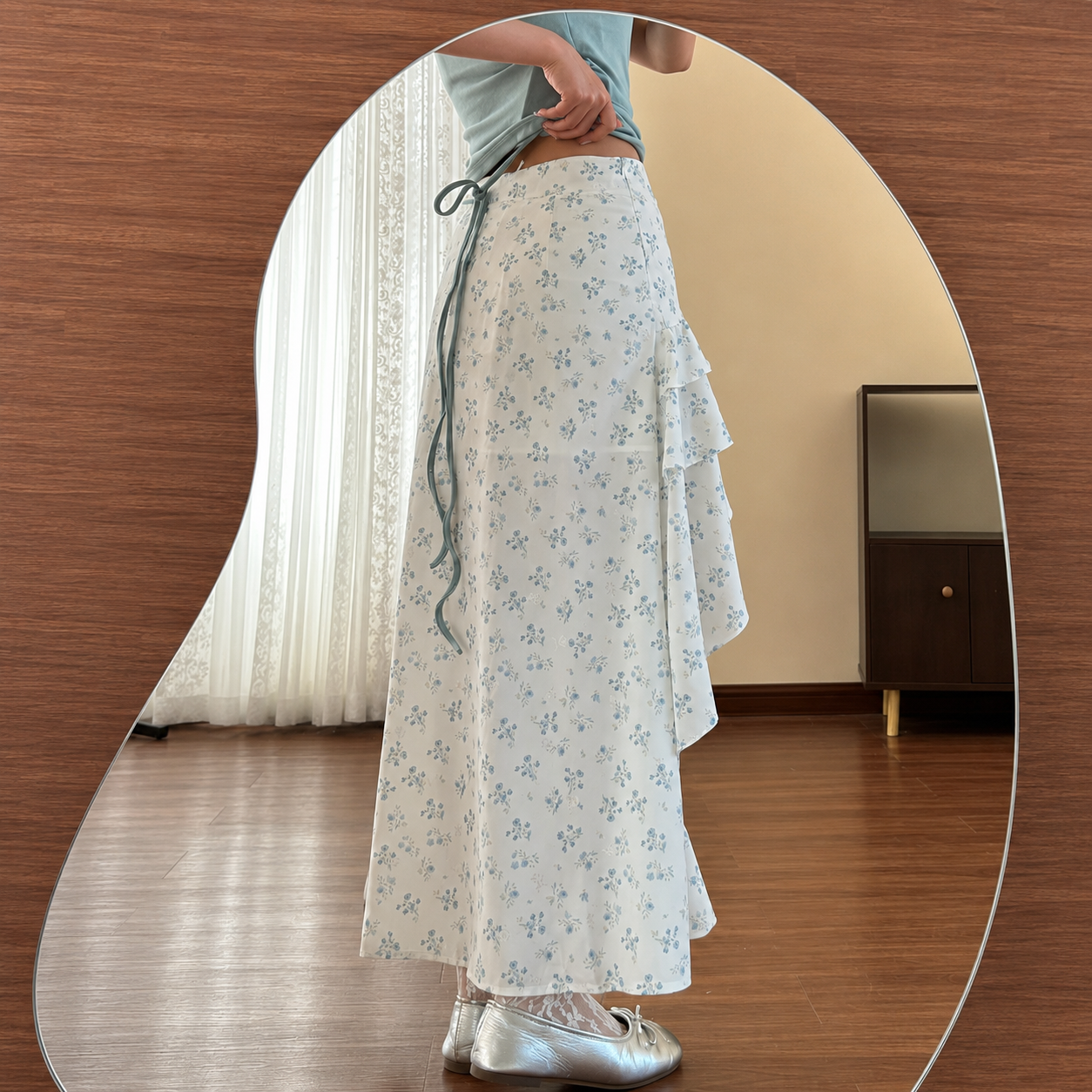 Cottagecore Forget-Me-Not Ruffle Skirt