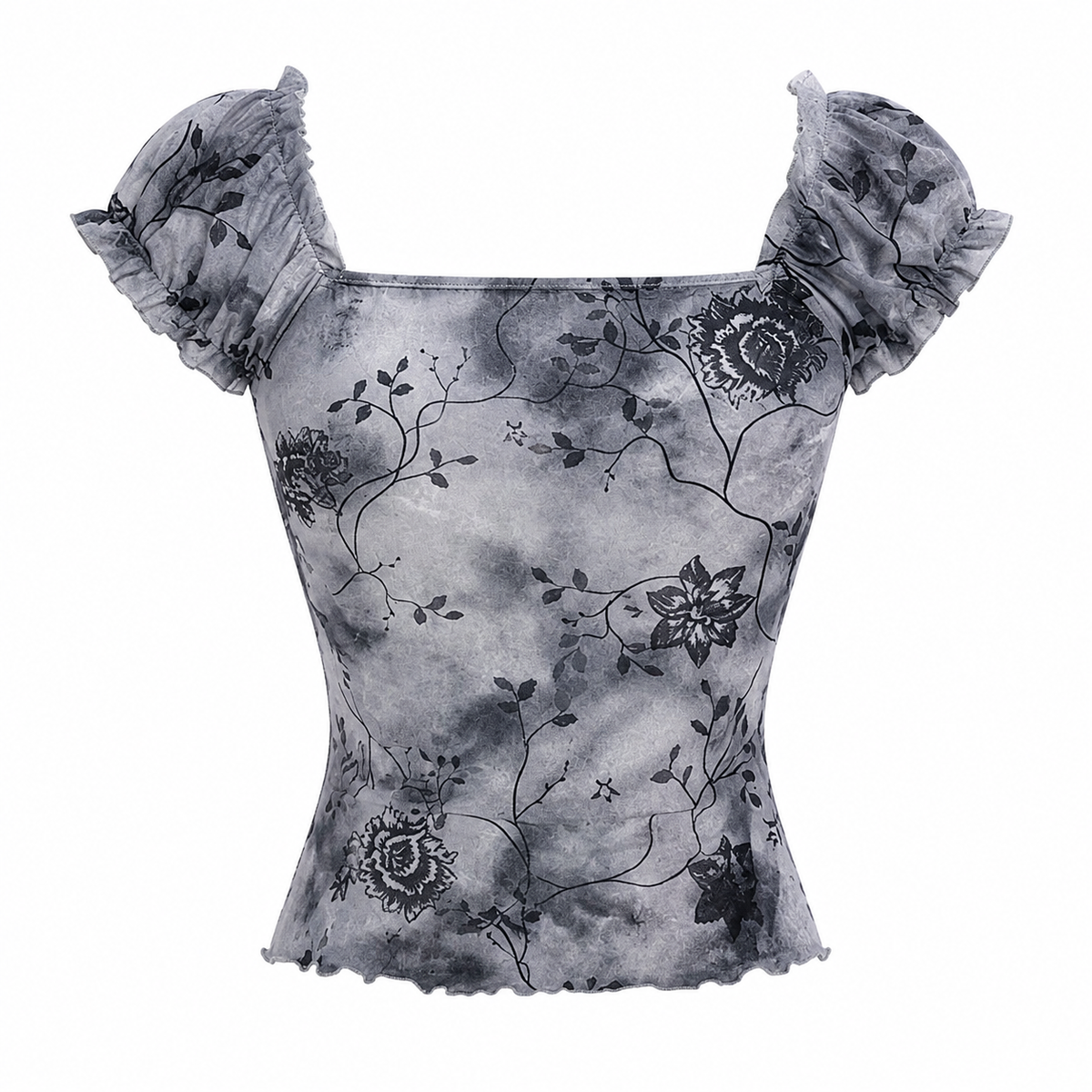 Dark Cottagecore Ashen Floral Ruffle Top