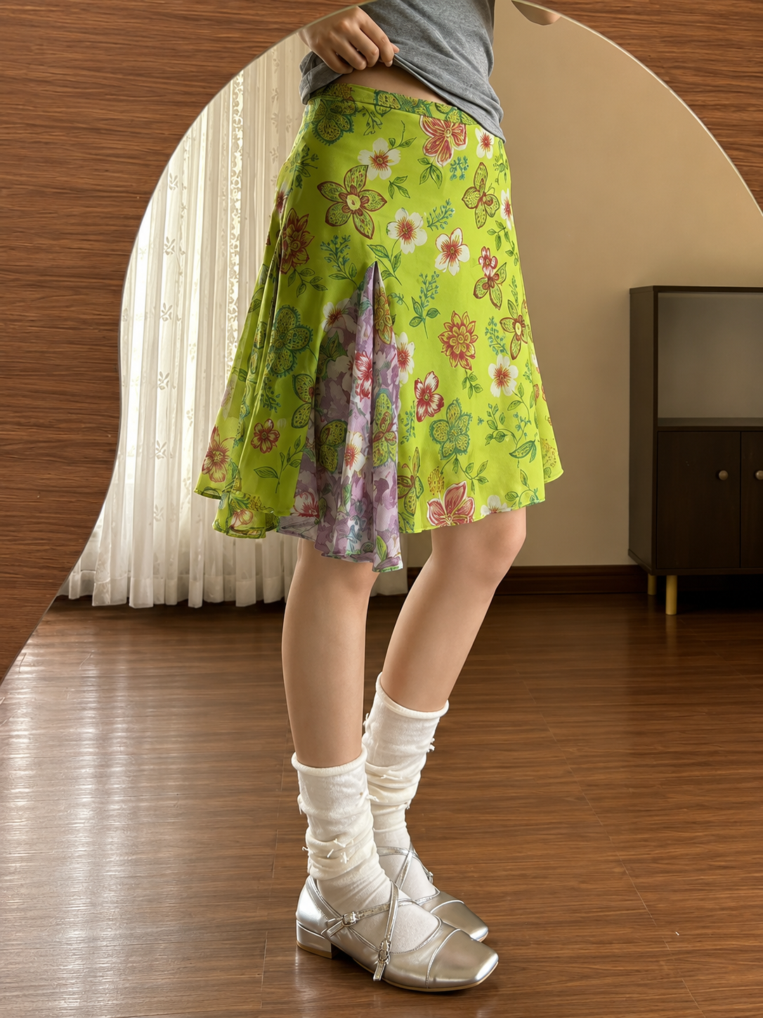 Fairycore Acid Garden Floral Midi Skirt