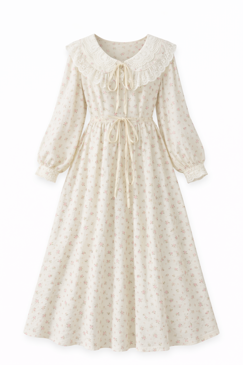 Mori Girl Forgotten Garden Lace Collar Midi Dress - ottagecore clothes