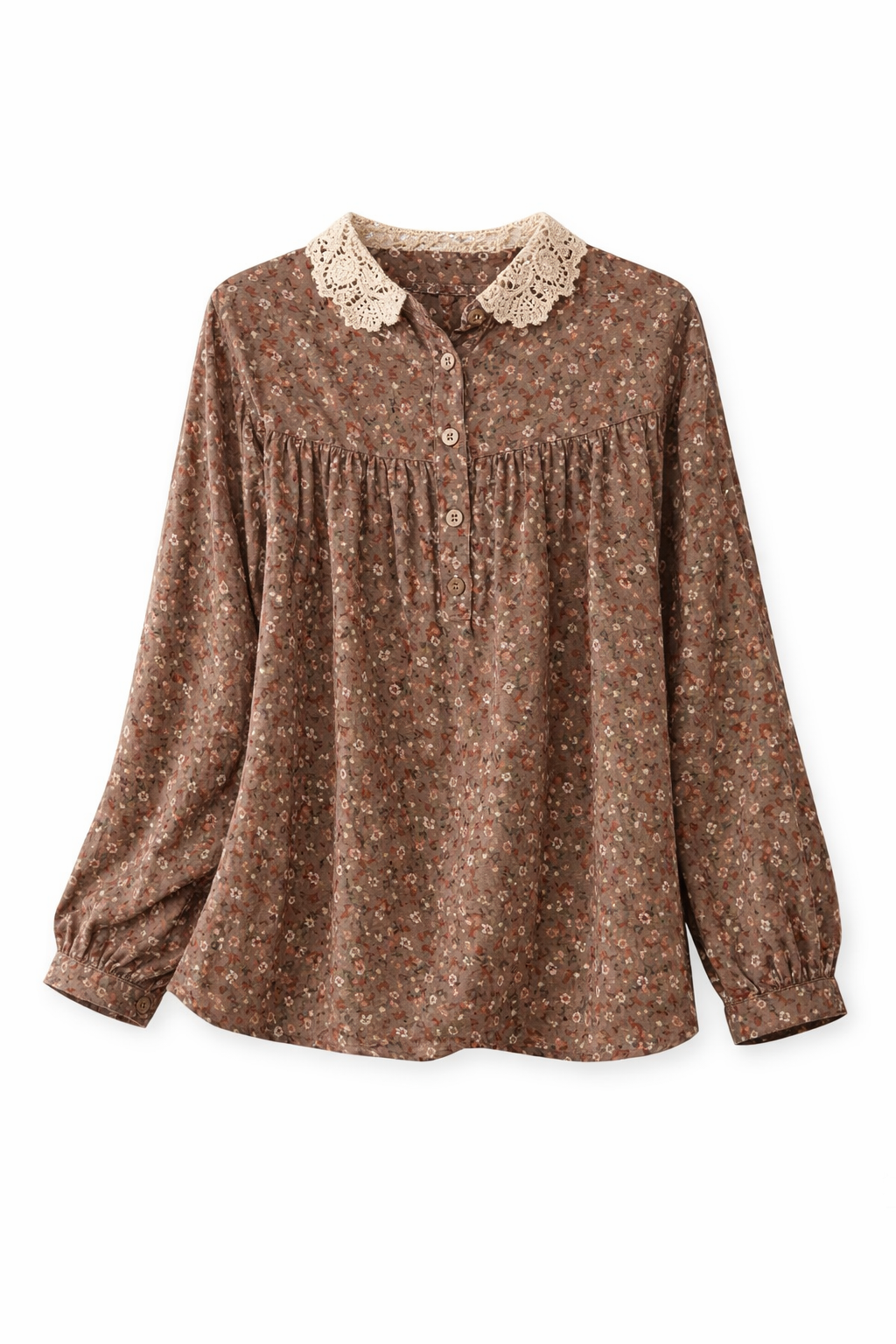Dark Cottagecore Ditsy Floral Lace Collar Blouse