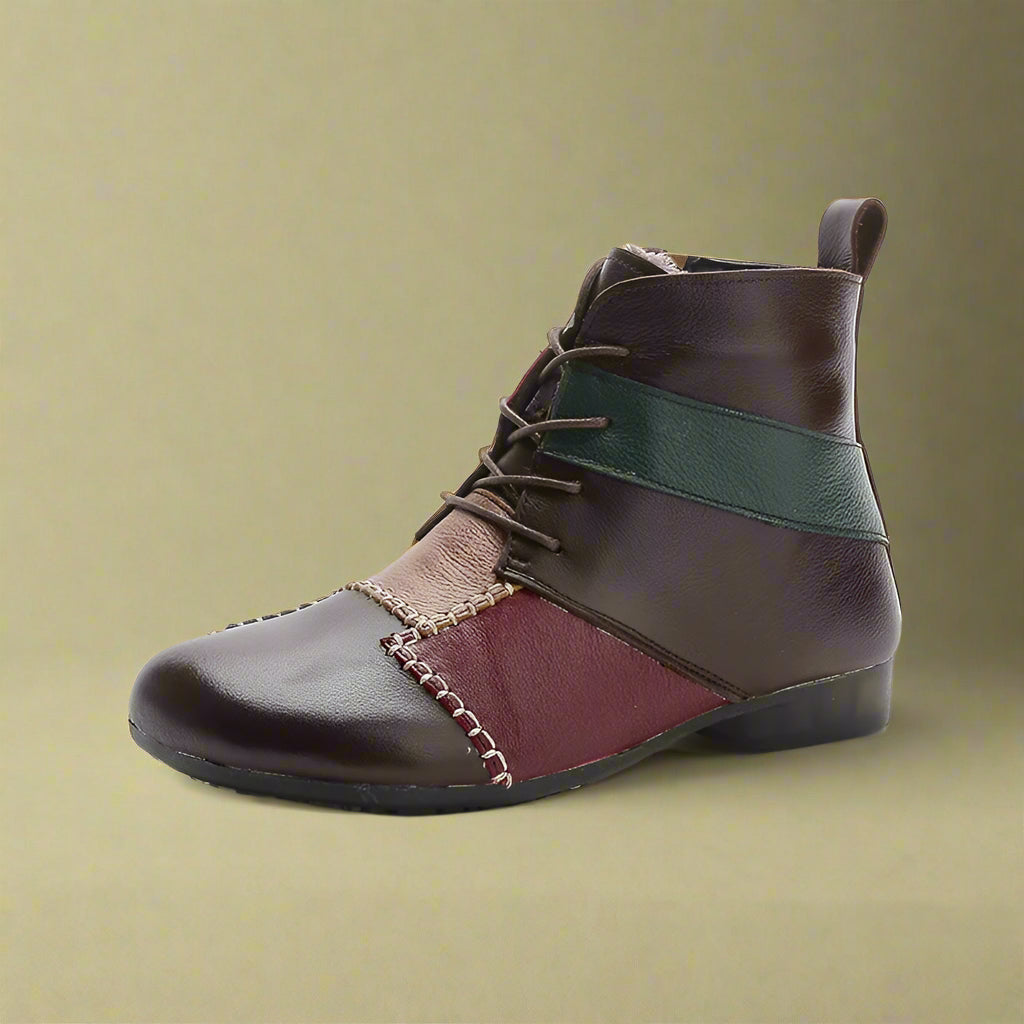 Goblincore Patchwork Leather Ankle Boots cottagecoreclothes