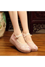 Floral Embroidered Mary Janes Shoes cottagecoreclothes