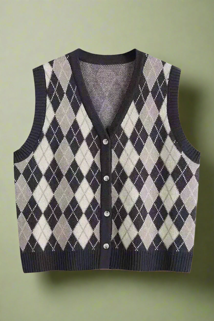 Classic Argyle Knit Vest cottagecoreclothes