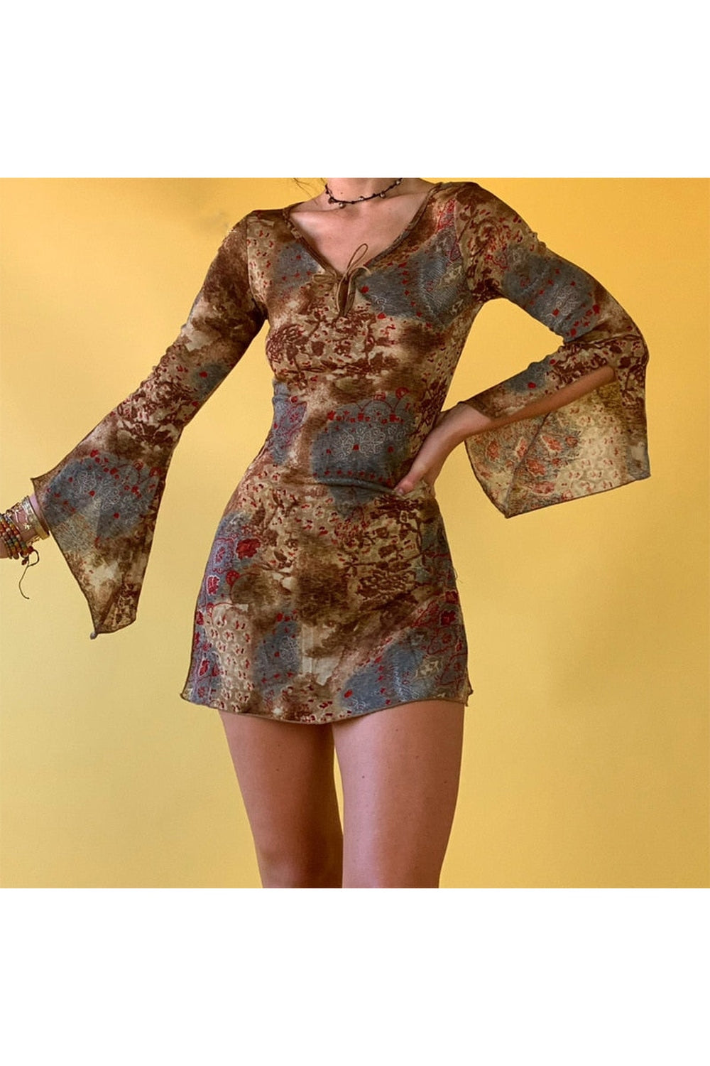 Retro Graphic Print Mini Dress cottagecoreclothes