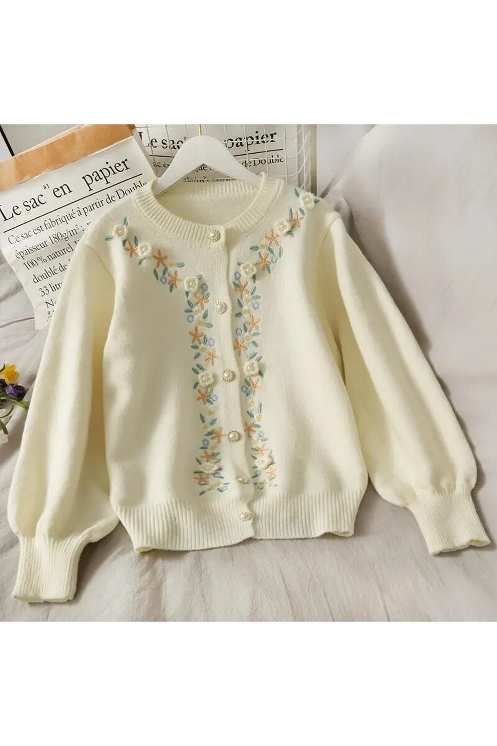 Vintage Flower Embroidery Warm Fall Cardigan cottagecoreclothes