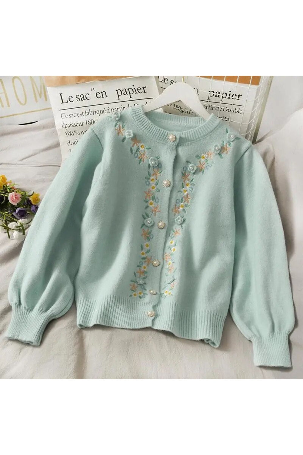 Vintage Flower Embroidery Warm Fall Cardigan cottagecoreclothes