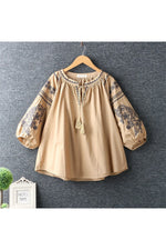Ethnic Lace-Up Lantern Blouse cottagecoreclothes