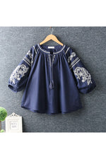 Ethnic Lace-Up Lantern Blouse cottagecoreclothes