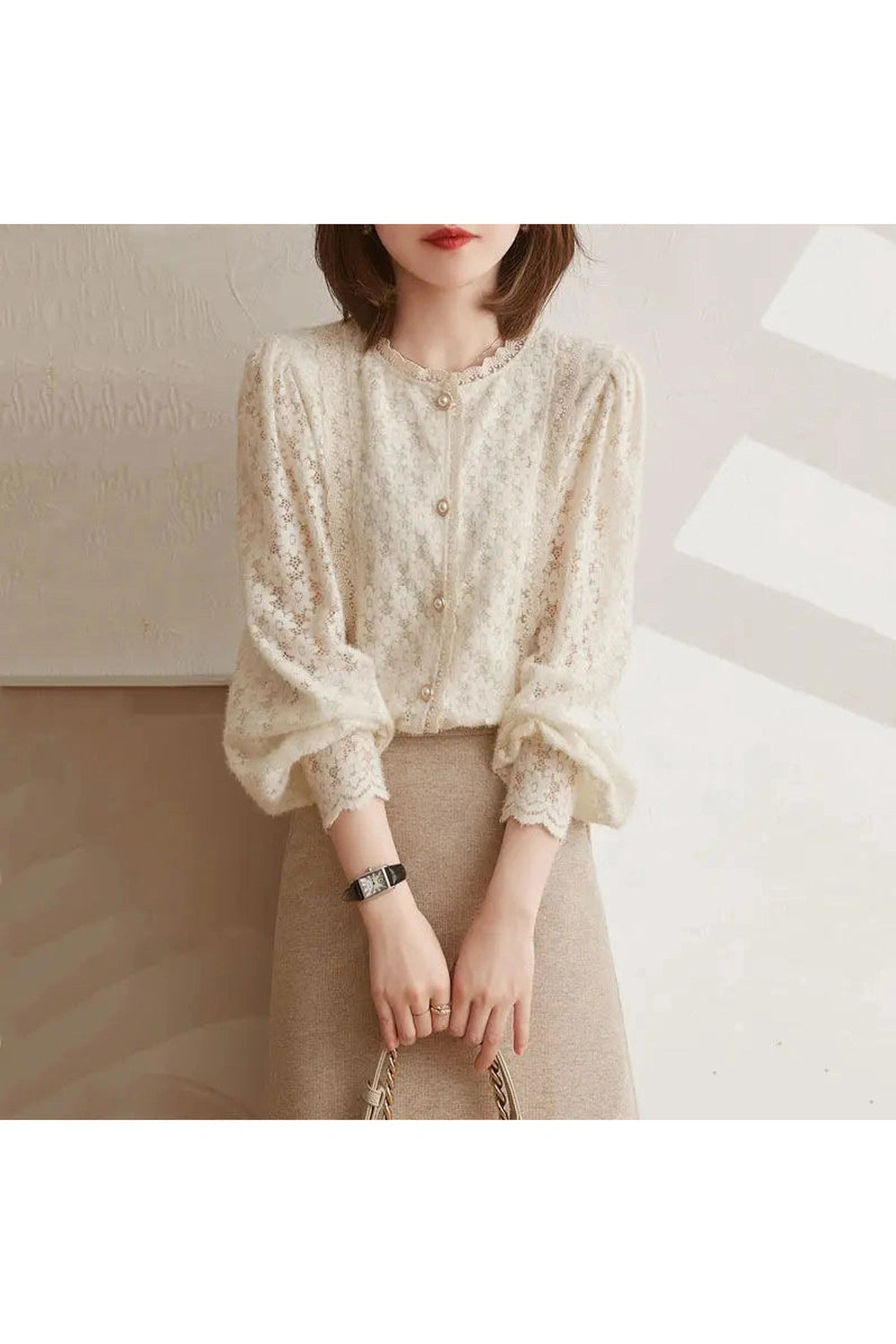 Vintage Pearl Button Lace Blouse cottagecoreclothes