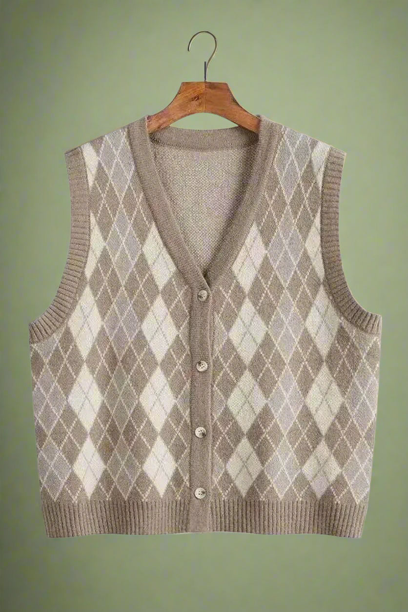 Classic Argyle Knit Vest cottagecoreclothes