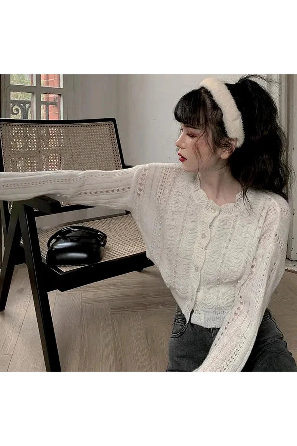 Vintage Pearl-Embellished Knit Fall Cardigan cottagecoreclothes