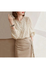 Vintage Pearl Button Lace Blouse cottagecoreclothes