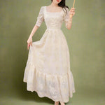 Vintage Puff Sleeve Blue Lace Dress cottagecoreclothes