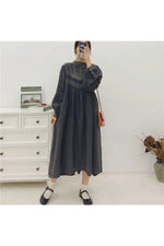 Johnature Floral Linen Ruffle Dress cottagecoreclothes