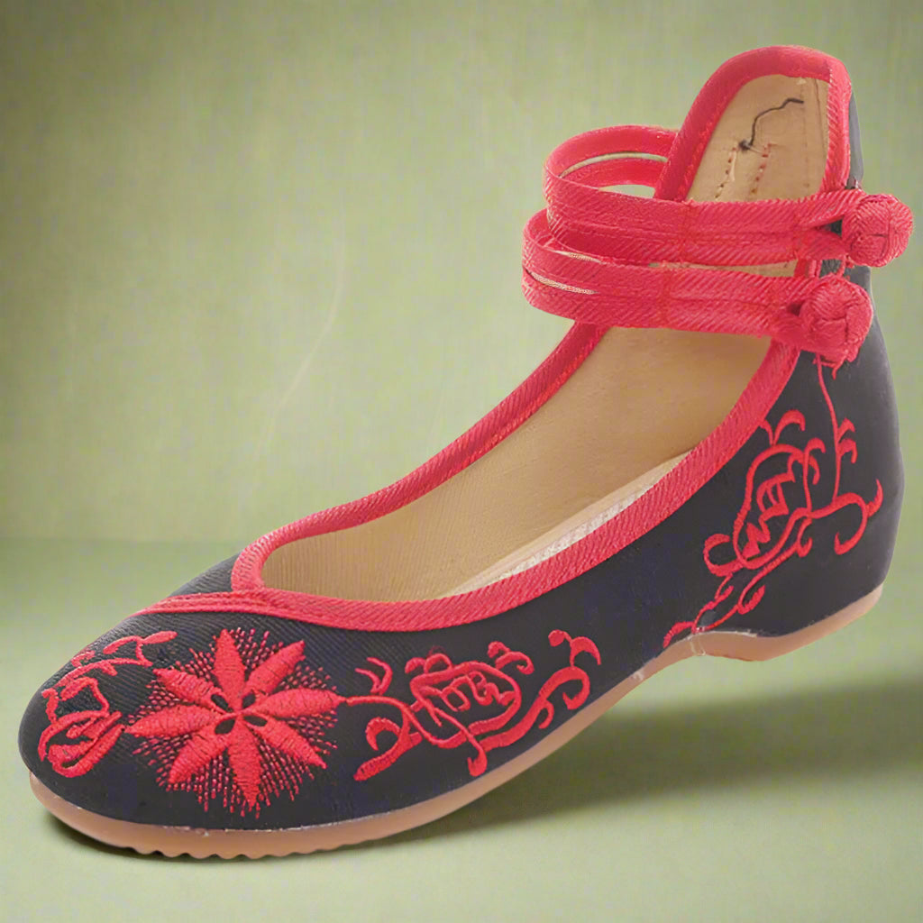 Vintage Double Strap Embroidered Ballet Shoes cottagecoreclothes