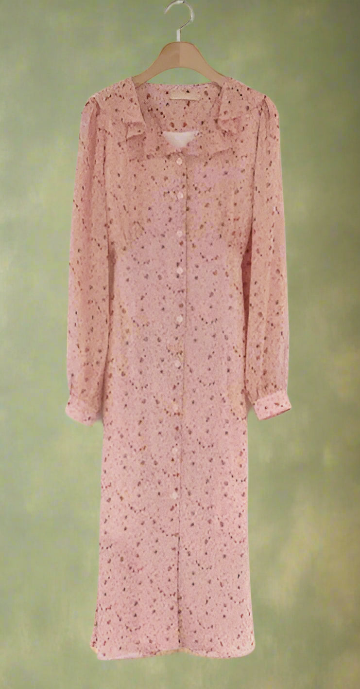 Vintage Ruffled Collar Button-Up Dress cottagecoreclothes