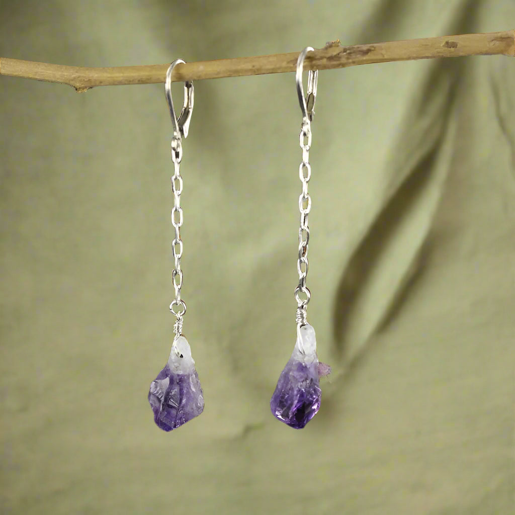 Mystic Amethyst Crystal Chain Earrings cottagecoreclothes