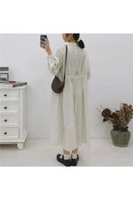 Johnature Floral Linen Ruffle Dress cottagecoreclothes