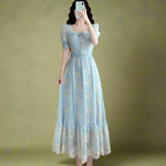 Vintage Puff Sleeve Blue Lace Dress cottagecoreclothes