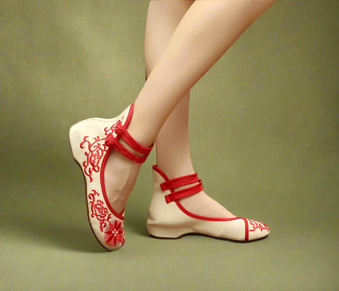 Vintage Double Strap Embroidered Ballet Shoes cottagecoreclothes