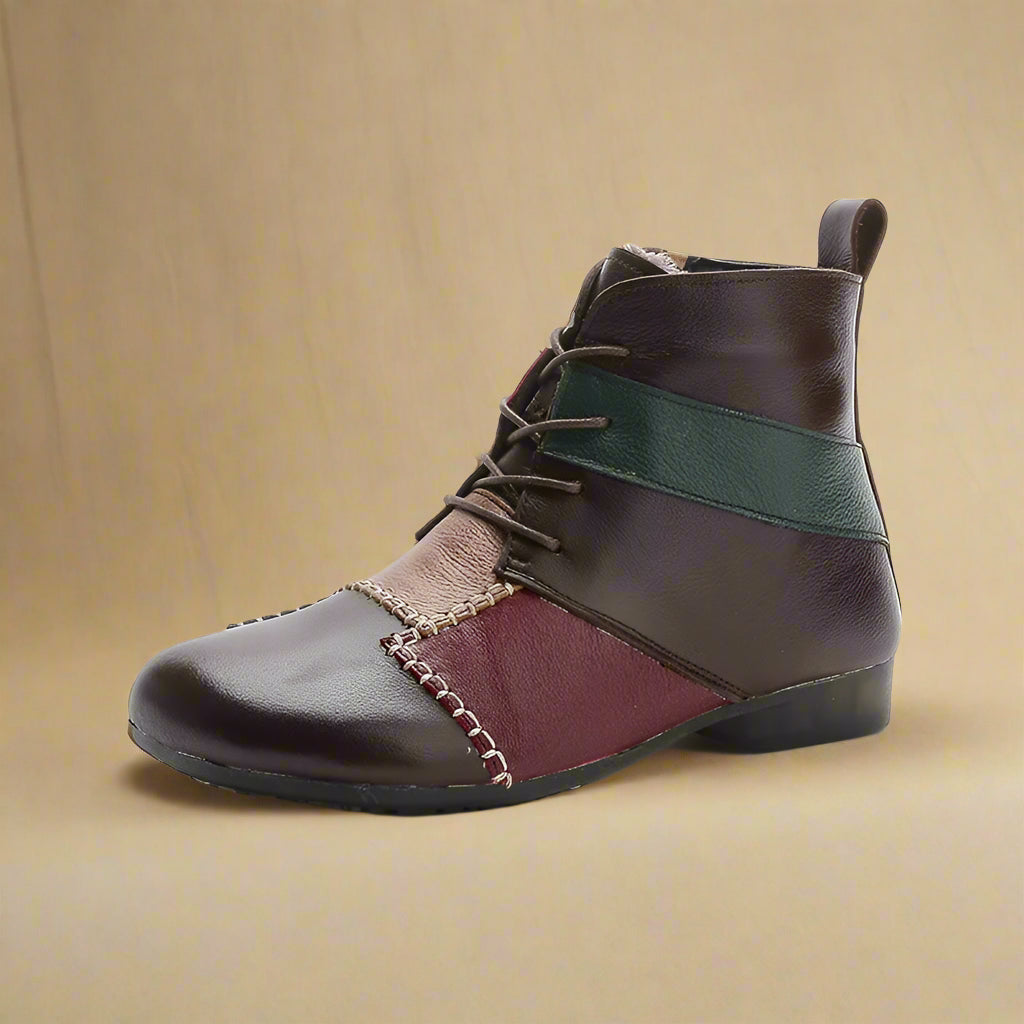 Goblincore Patchwork Leather Ankle Boots cottagecoreclothes