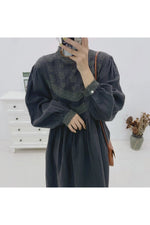 Johnature Floral Linen Ruffle Dress cottagecoreclothes