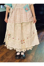 Mori Girl Embroidered Lace Skirt cottagecoreclothes