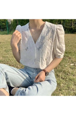 Sunbeam Dapple V-Neck Blouse cottagecoreclothes