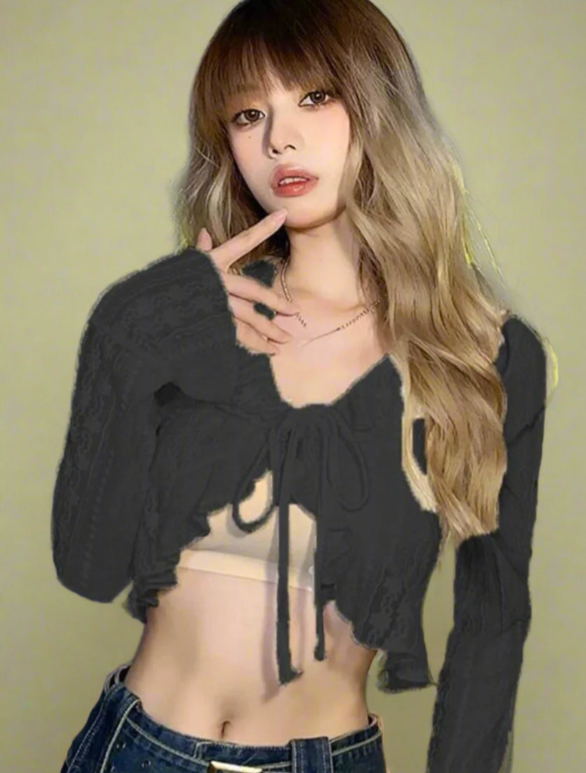 Fairycore Lace-Up Ruffle Crop Top cottagecoreclothes