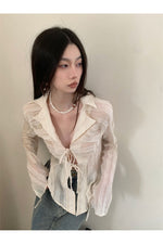Fairycore Lace Up Long Sleeve Spring Blouse cottagecoreclothes