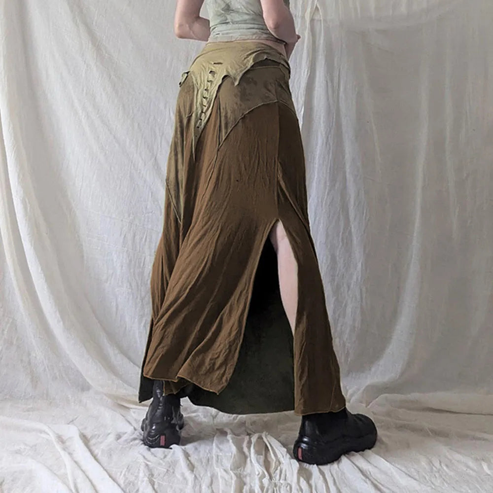 Goblincore Elven Stitch Panel Skirt