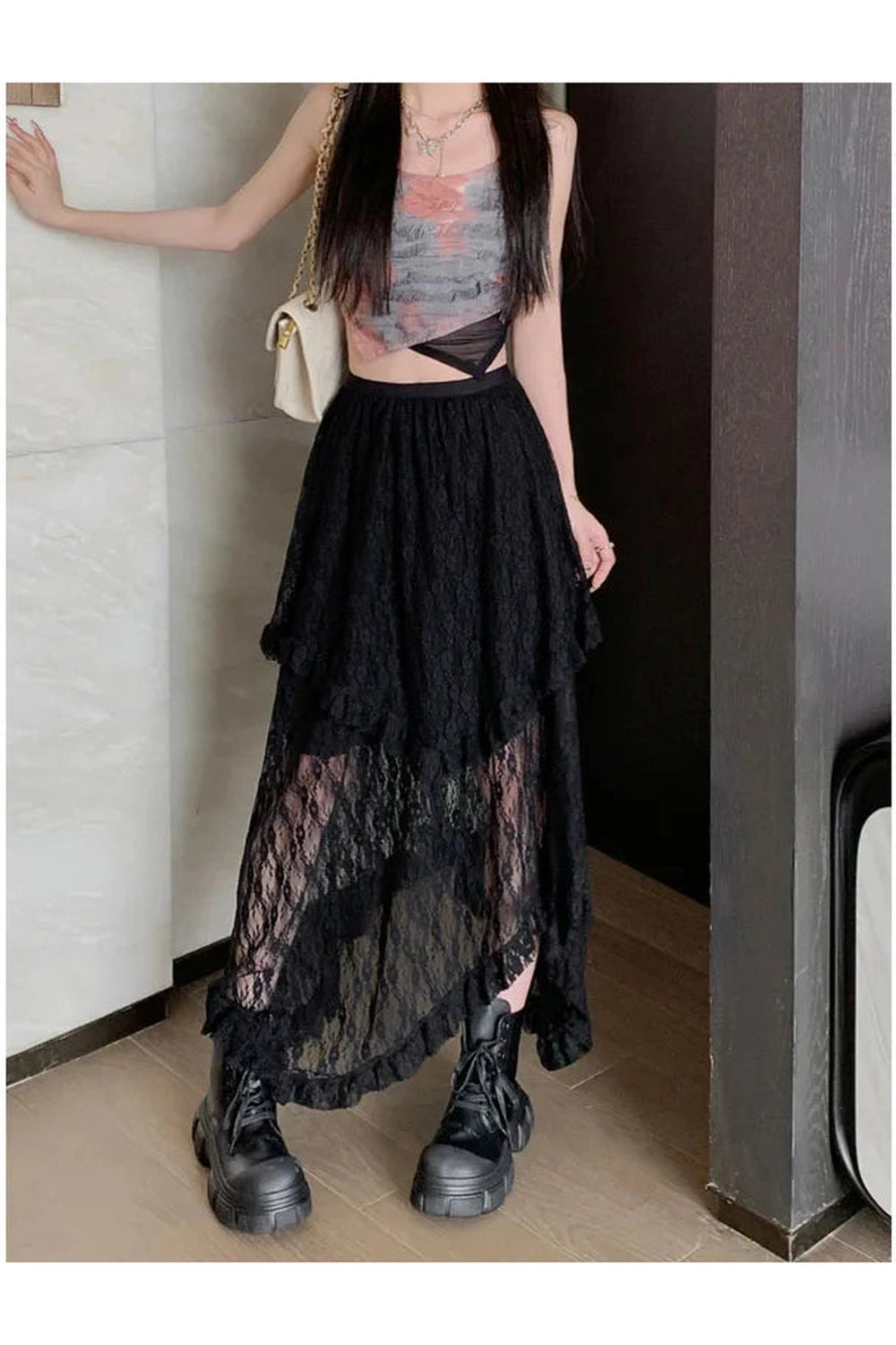 Asymmetrical White Lace Skirt cottagecoreclothes