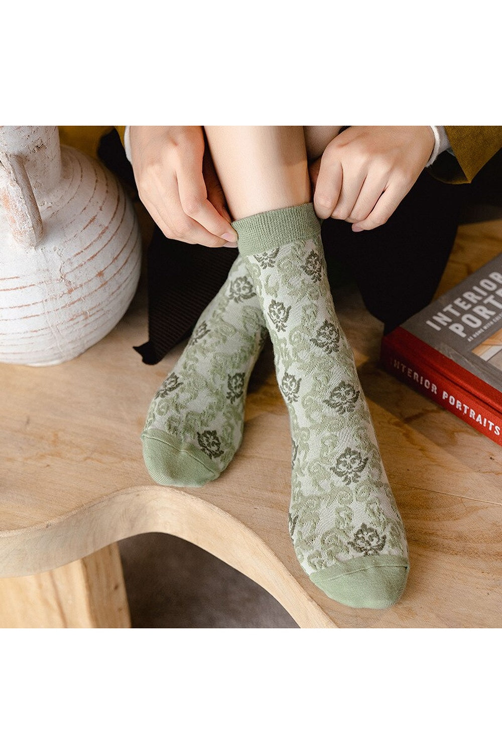 Cottagecore Green Embroidery Socks cottagecoreclothes