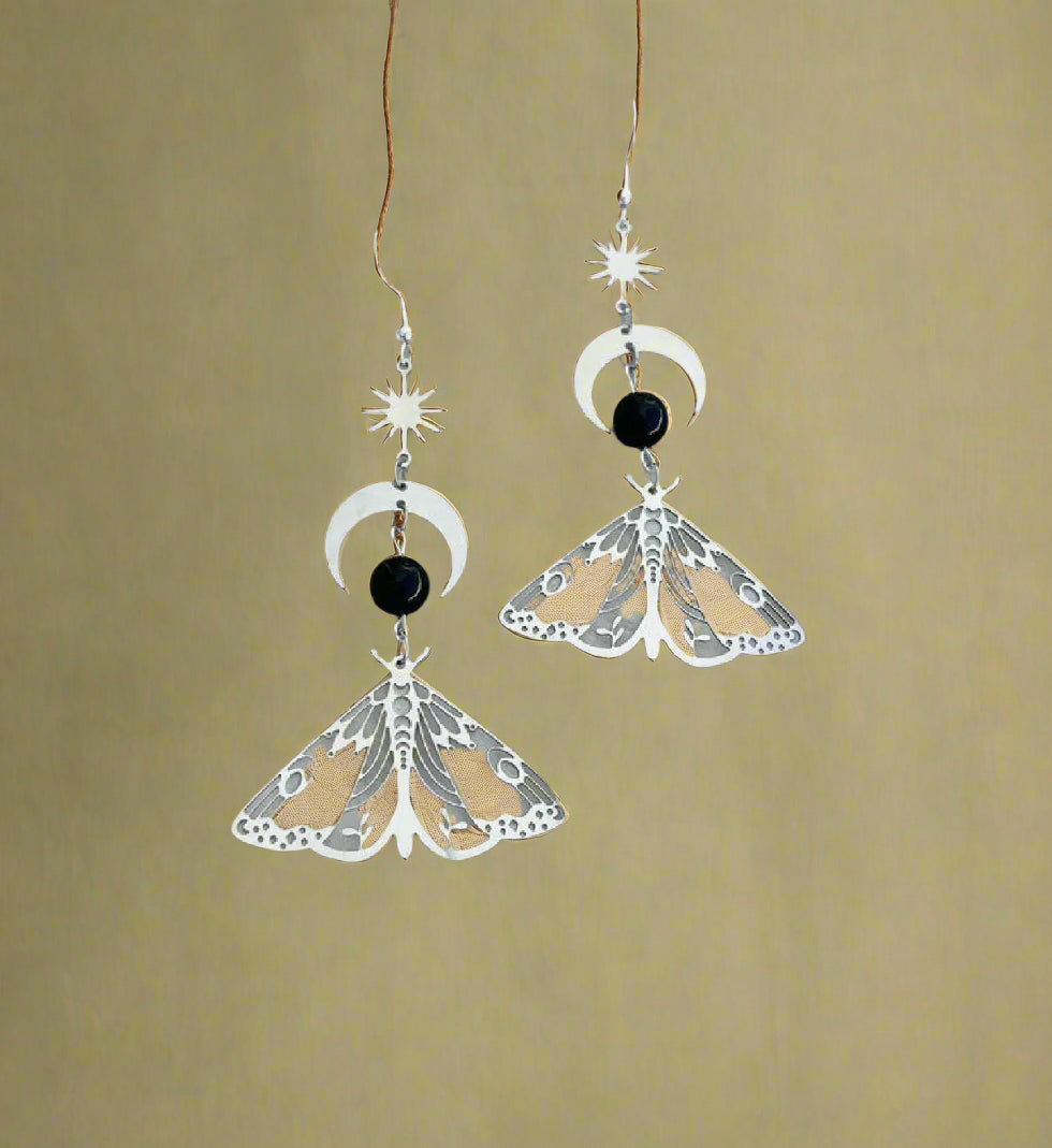 Fairycore Crescent and Moth Earrings cottagecoreclothes
