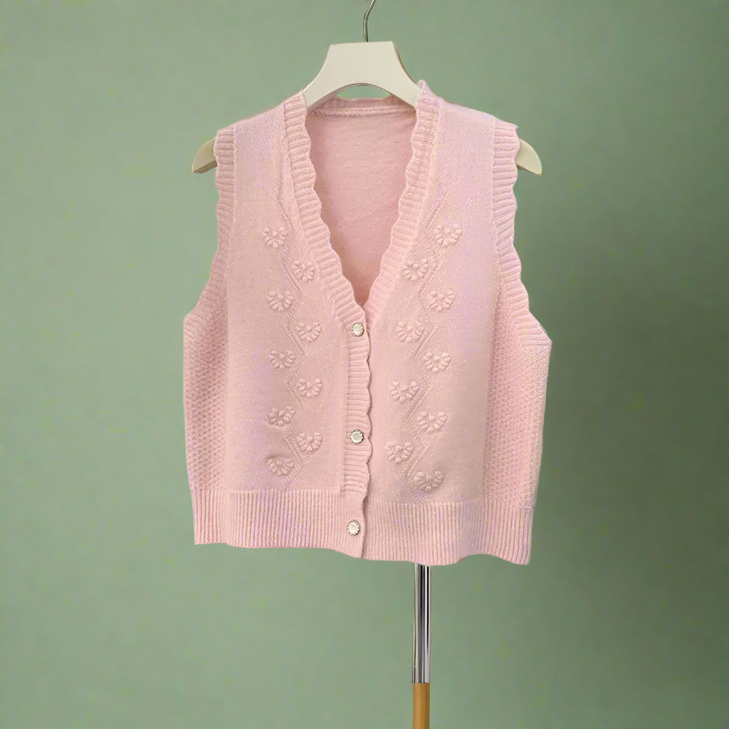 Cottagecore Floral Knit Scalloped Vest cottagecoreclothes