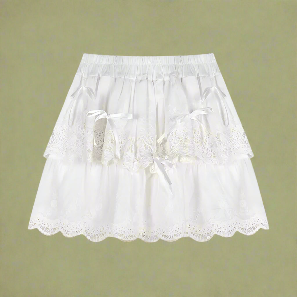 Fairycore White Lace Tiered Mini Skirt cottagecoreclothes