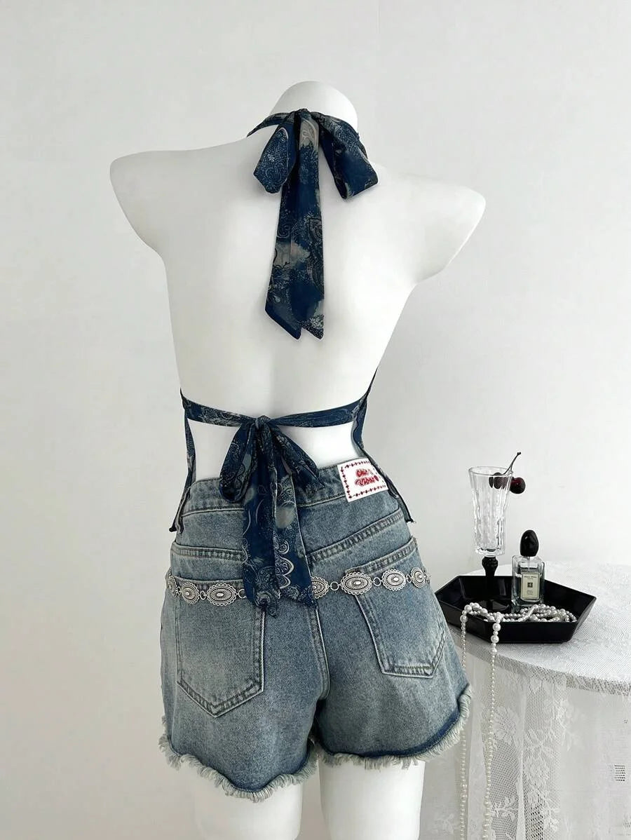 Goblincore Halter Neck Mesh Peplum Top