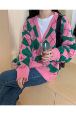 Retro Argyle Knit Fall Cardigan cottagecoreclothes