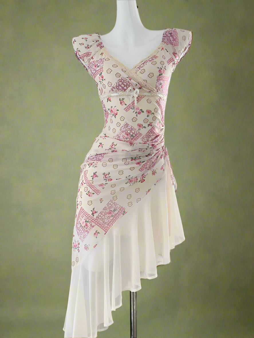 Fairycore Asymmetrical Floral Wrap Dress cottagecoreclothes