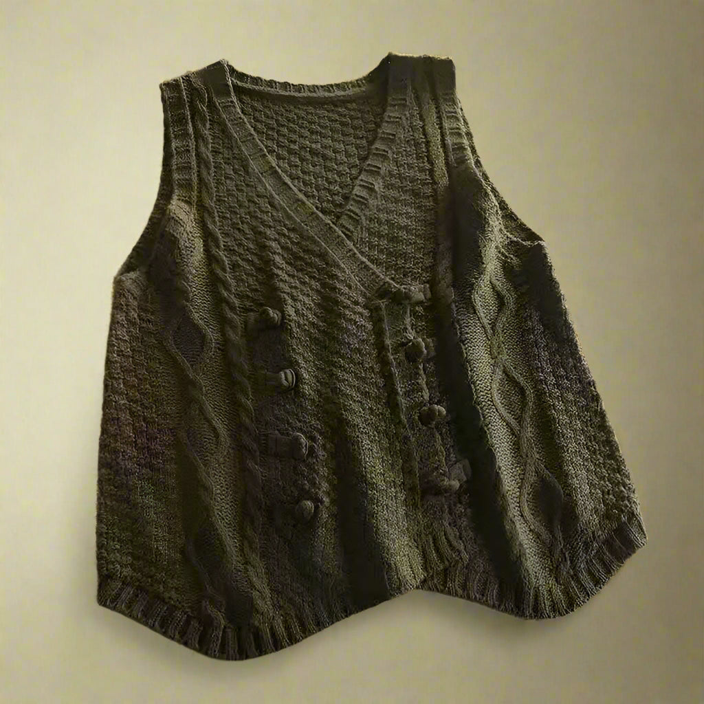 Rustic Cable Knit Button Vest cottagecoreclothes