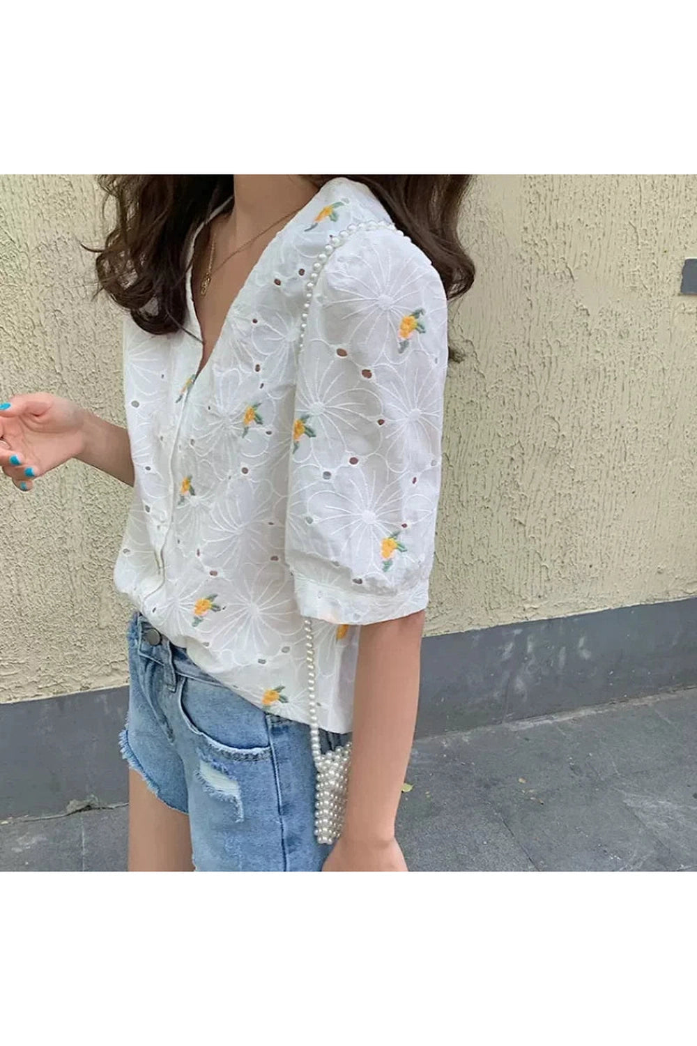 Sunbeam Dapple V-Neck Blouse cottagecoreclothes