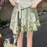 Goblincore Green Garden Tiered Midi Skirt