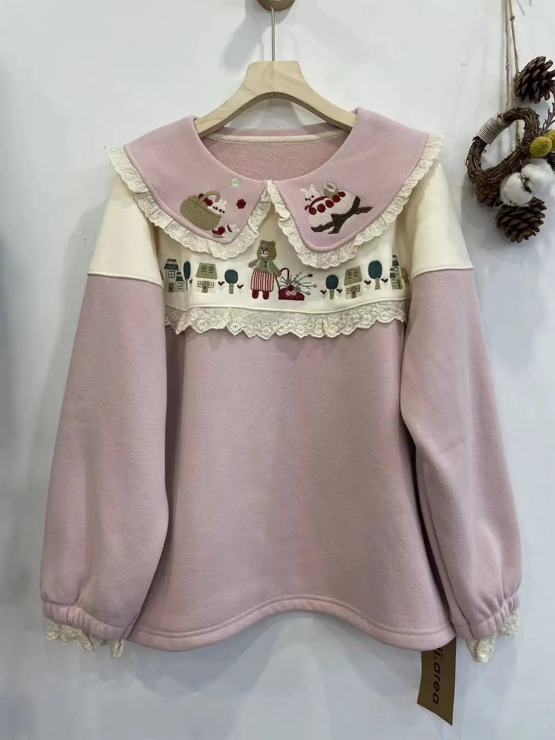 Mori Girl Embroidered Peter Pan Collar Sweatshirt cottagecoreclothes