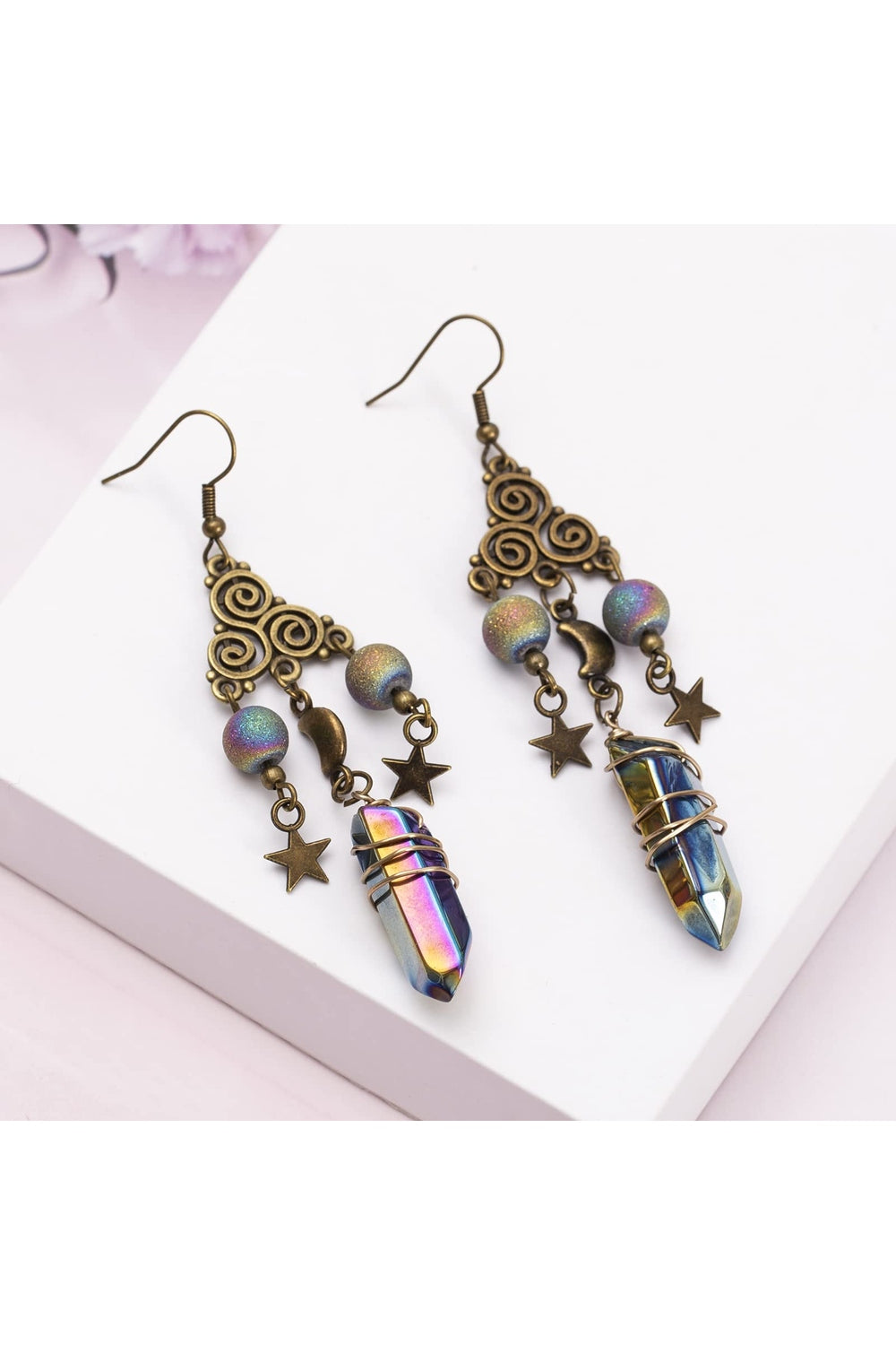 Star Moon Quartz Earrings cottagecoreclothes