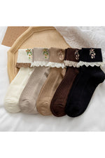 Retro Lace Ruffle Floral Socks cottagecoreclothes
