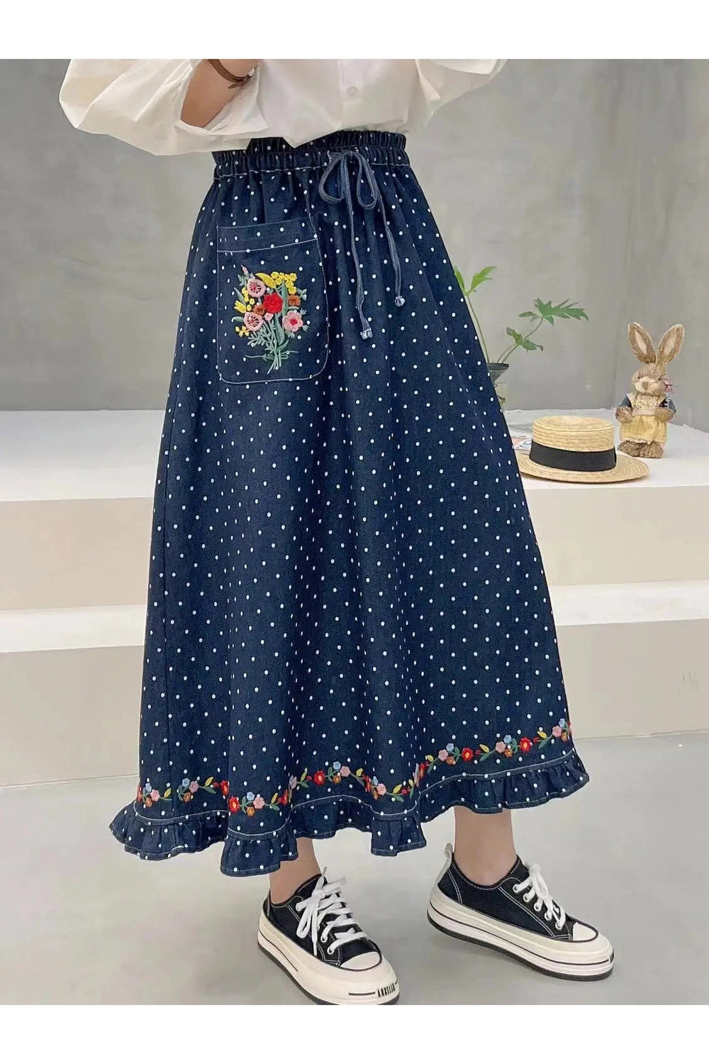 Mori Girl Floral Denim Skirt cottagecoreclothes