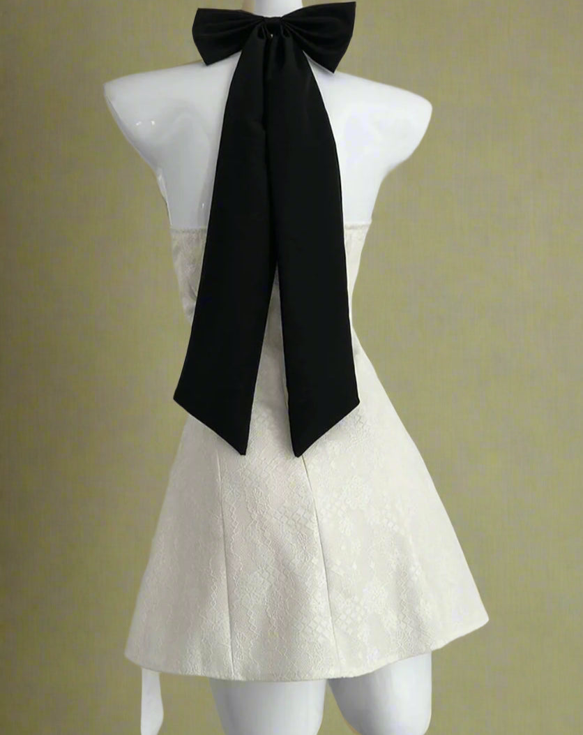 Vintage-Inspired Bowknot Halter Dress cottagecoreclothes