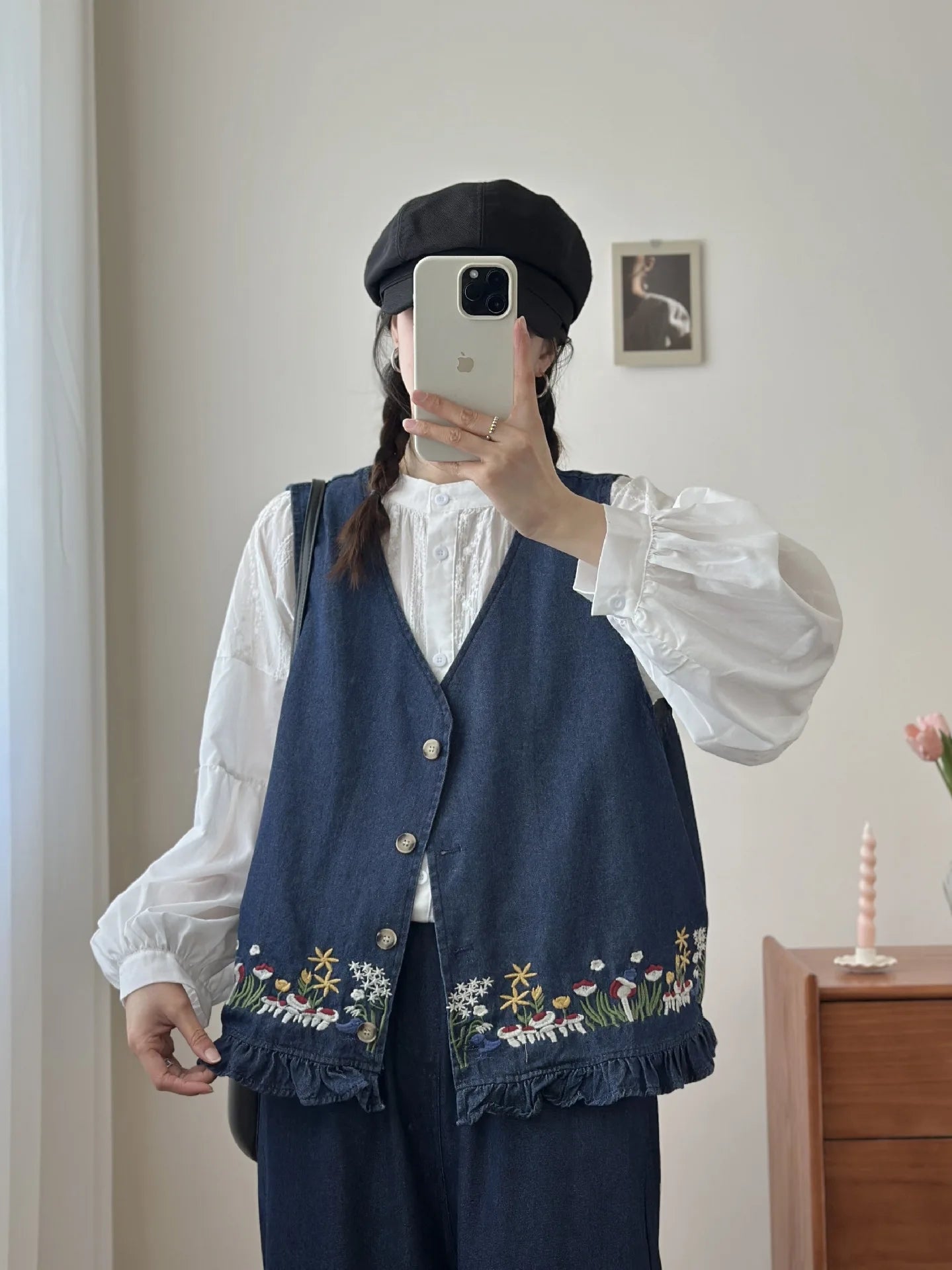 Cottagecore Embroidered Denim Vest