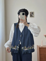 Blue Embroidered Denim Vest